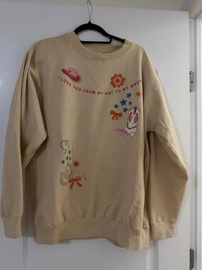 NWT INSPIRED CULTURE Crewneck Sweater - Beige Graphic Western Crew